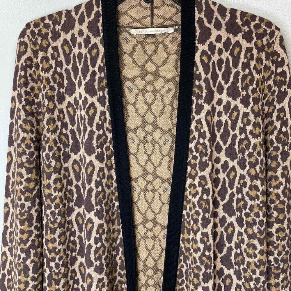 Soft Surroundings Leopard Cardigan Sweater Womens Small Brown Long Sleeve Open - Picture 4 of 11